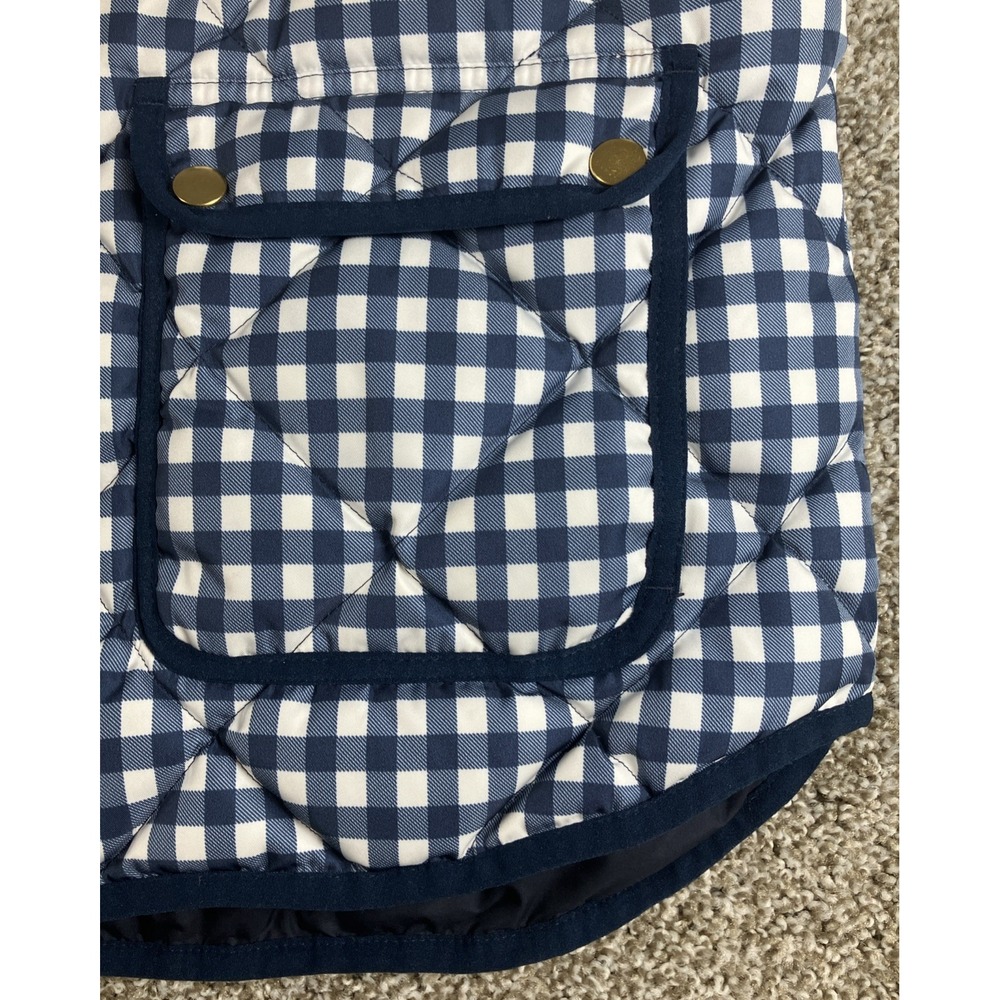 J. Crew Black‎ Label Down Vest Women's Small Blue White Gingham Check Full Zip - Picture 2 of 10